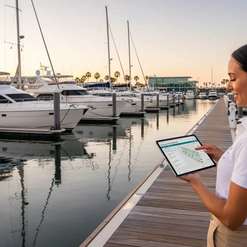 Marina slip booking software — dock manager using DockHQ reservation dashboard on a tablet
