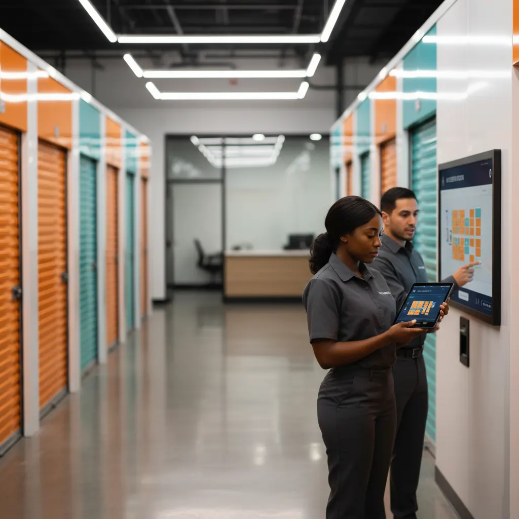 Storage facility management software — staff managing unit reservations and access control